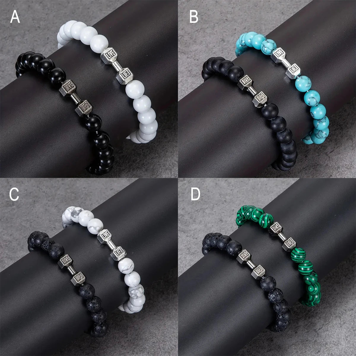 2 Pcs/Set 4 Style Fashion Alloy Dumbbell Bracelets for Men