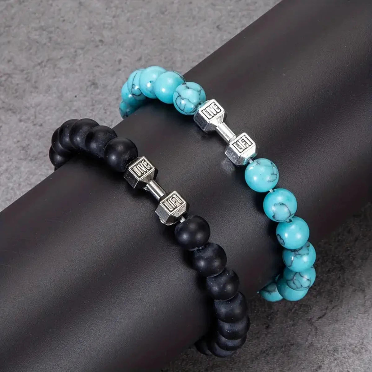 2 Pcs/Set 4 Style Fashion Alloy Dumbbell Bracelets for Men