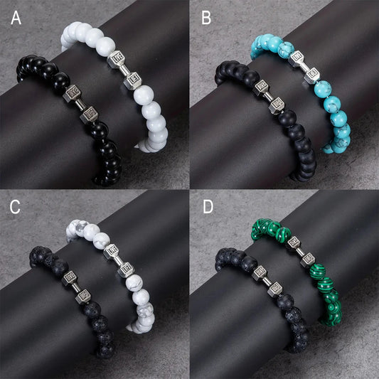 2 Pcs/Set 4 Style Fashion Alloy Dumbbell Bracelets for Men