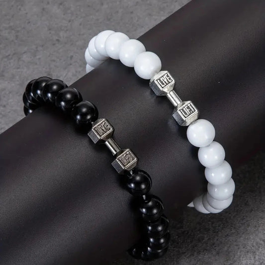 2 Pcs/Set 4 Style Fashion Alloy Dumbbell Bracelets for Men